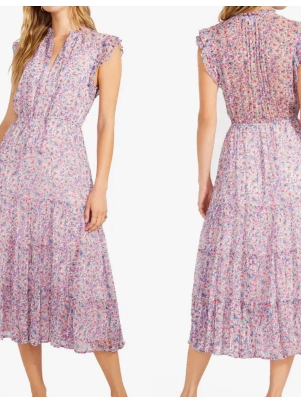 BB Dakota Floral Ruffle Maxi Dress in Pink and Blue